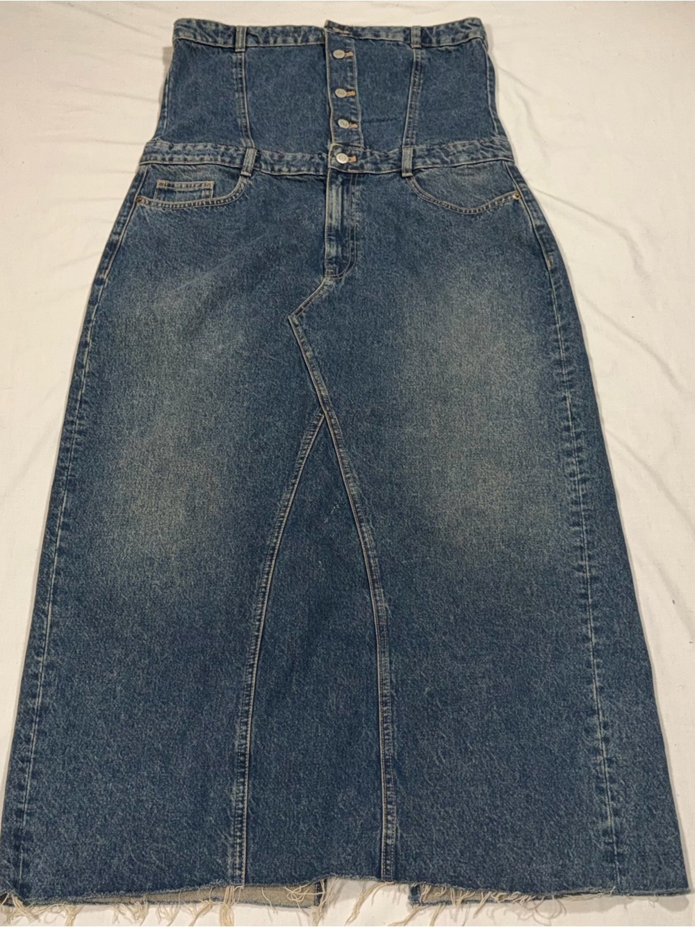 Zara XXL Strapless Denim Maxi Dress Button Front High Waist Blue